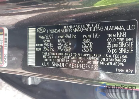 2023 Hyundai Tucson Sel из США, поврежденный, VIN 5NMJFCAE4PH279932